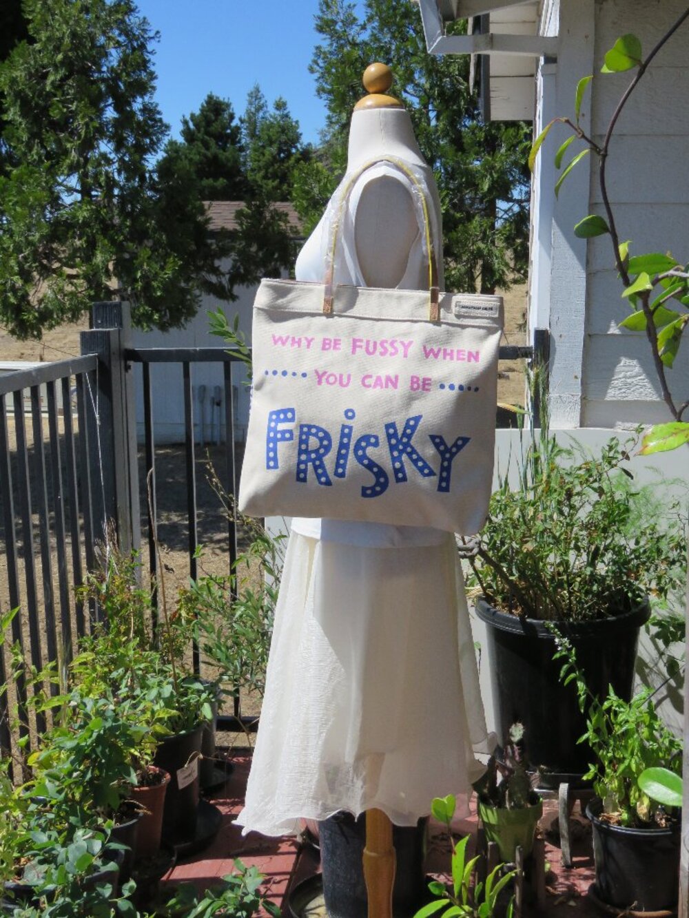 NEW Jonathan Adler Canvas Tote Bag -"Why be FUSSY when you can be FRISKY"